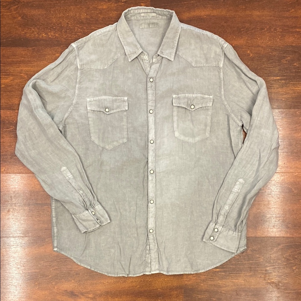 Men's Gray Lucky Brand Linen Western Shirt